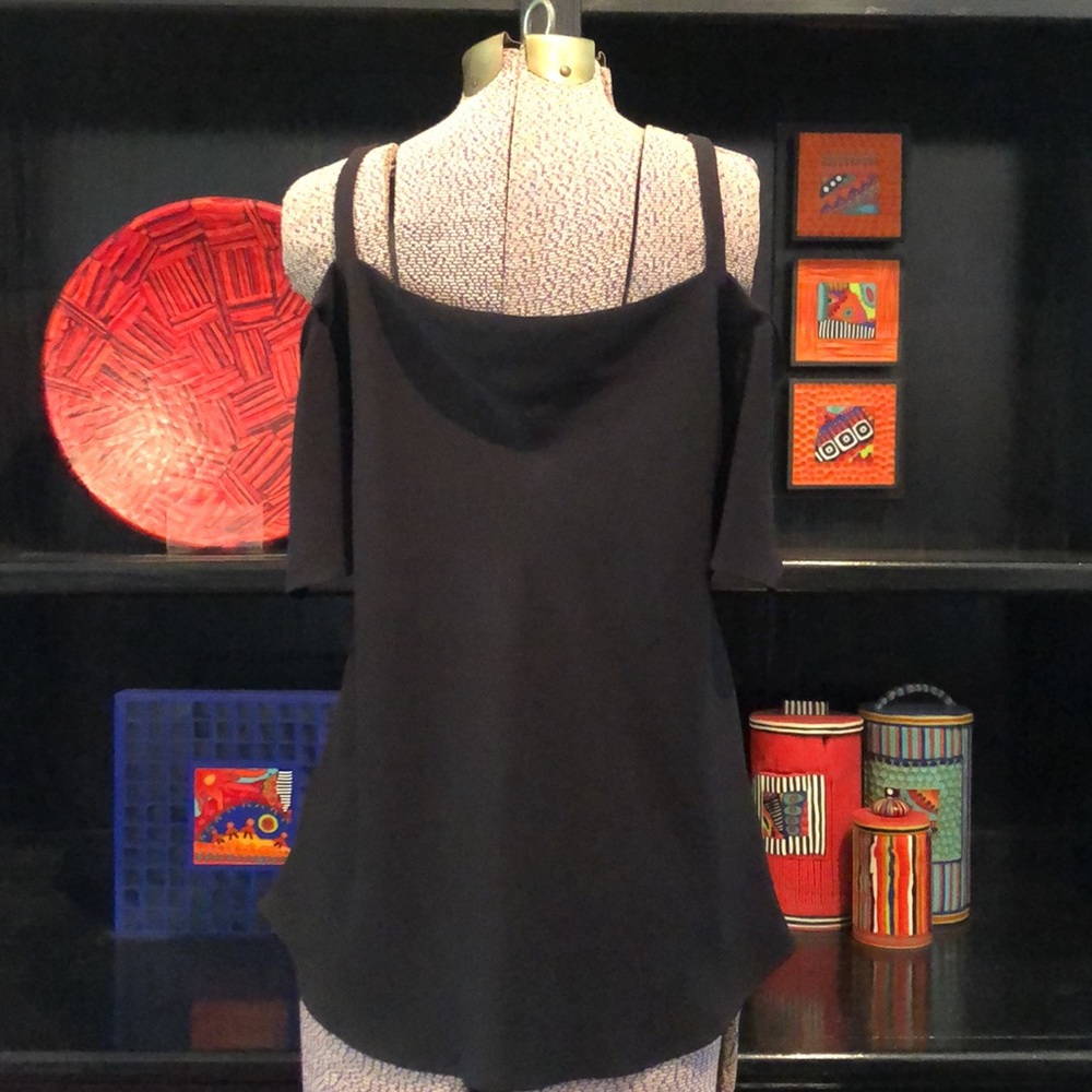 Ann Taylor Black Short Sleeve Cold Shoulder Fluttery Top - Picture 3 of 5